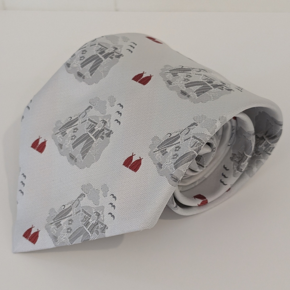 RARE Vintage Hardy Amies Tie Mens Gray Red Wheat Farming Pattern Silk Old Money - Picture 11 of 11